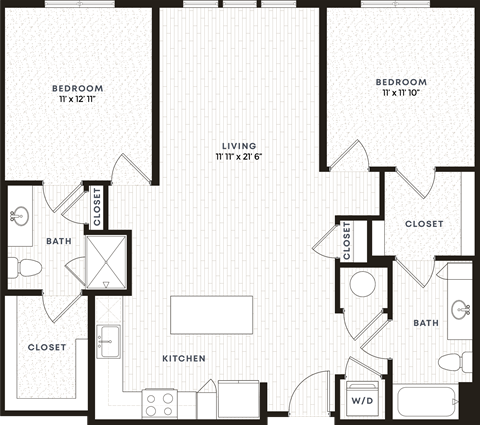 Floor plan for 2 beds, 2 baths, 1140 sqft